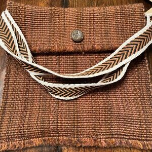 Handmade  Brown Tweed Crossbody Bag with Chevron Strap